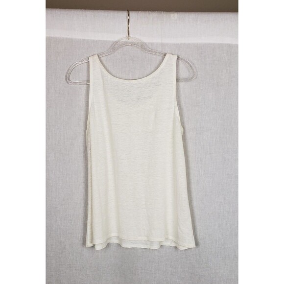 Eileen Fisher Tank Top PM Ivory White Slubbed Sequined Neck 100% Linen Vacation - Picture 4 of 5